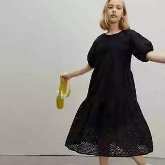 Everlane The Tiered Eyelet Dress Black Midi size S - Picture 2 of 8